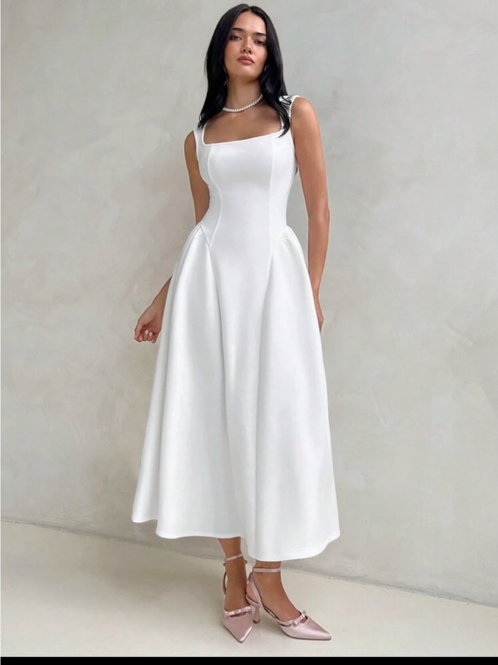 Square-Neck Midi Fit & Flare A-Line Dres